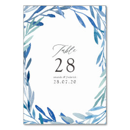 Vattenfärg Marin Indigo Blad Bröllop Bordsnummer