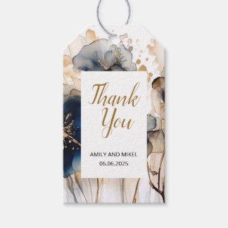 Vattenfärg Marinblå Blommig Presentetikett