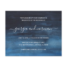 Vattenfärg Marinblå Budget Bröllopsinbjudan