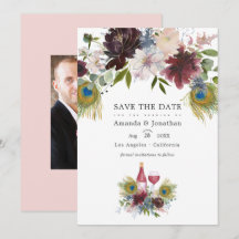 Vattenfärg Marsala och rosa blomsterbröllop Save T