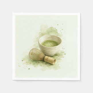 Vattenfärg Matcha Skål och Bambu Visp Salvia Grön Pappersservett