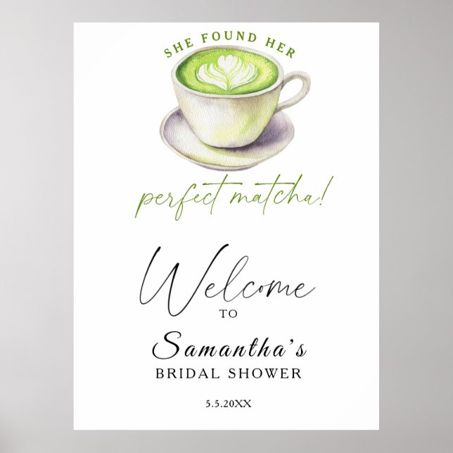 Vattenfärg matcha te Bröllopsdusch välkomstskylt Poster (Framsidan)