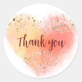 Vattenfärg med glitter hjärta och tack runt klistermärke