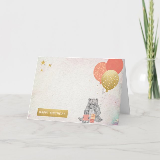 Vattenfärg med Mamma Bear Baby Bear Grattis på föd Kort (Framsida)