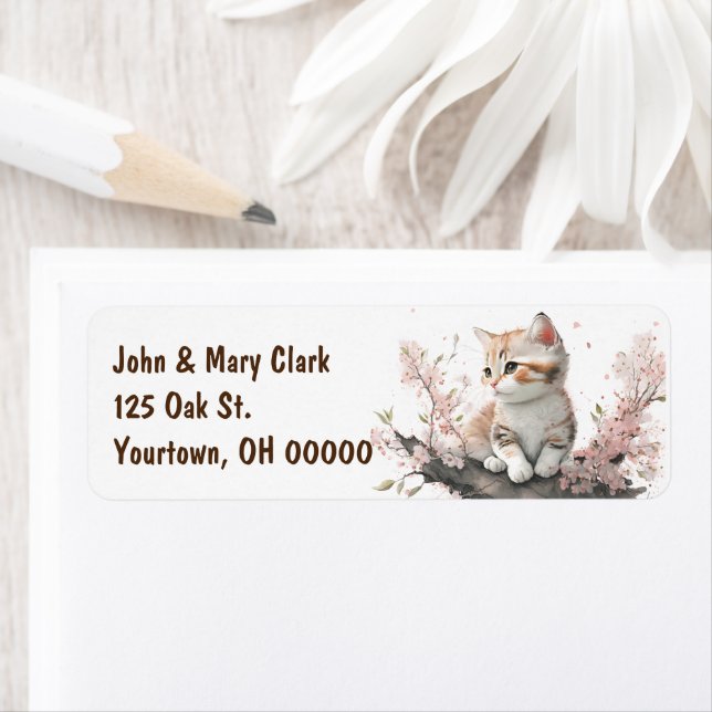 Vattenfärg med Rosa blommor Returadress Etikett (Insitu)