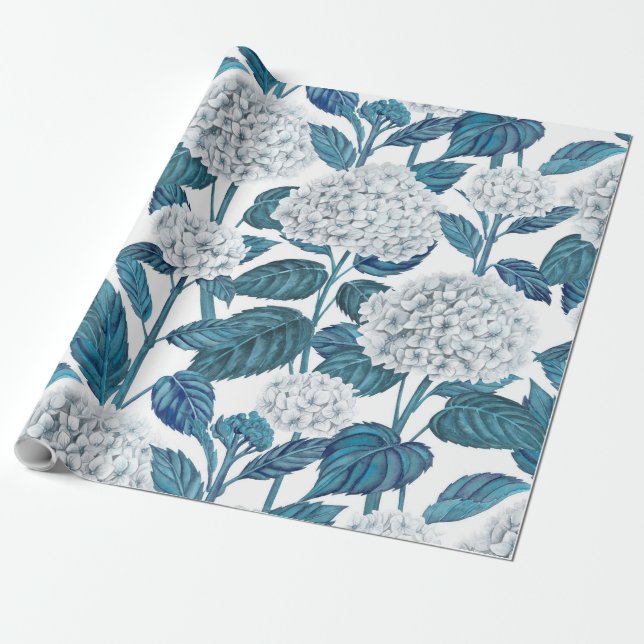 Vattenfärg med vit hortensia presentpapper (Utrullad)