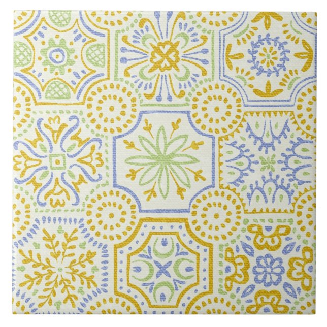 Vattenfärg Medelhavet Azulejo Boho Mönster  Kakelplatta (Framsidan)