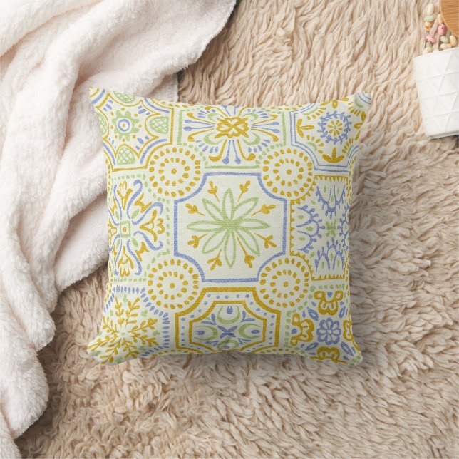 Vattenfärg Medelhavet Azulejo Boho-mönster  Kudde (Filt)