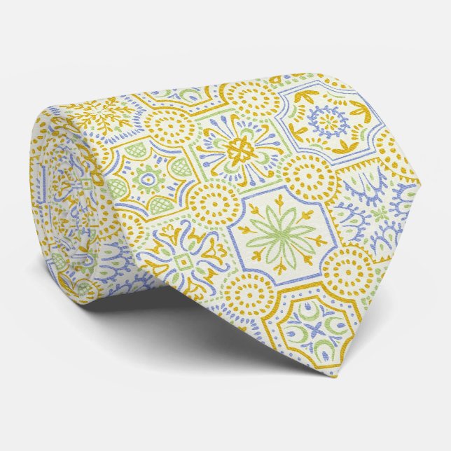 Vattenfärg Medelhavet Azulejo Boho Mönster  Slips (Rullad)