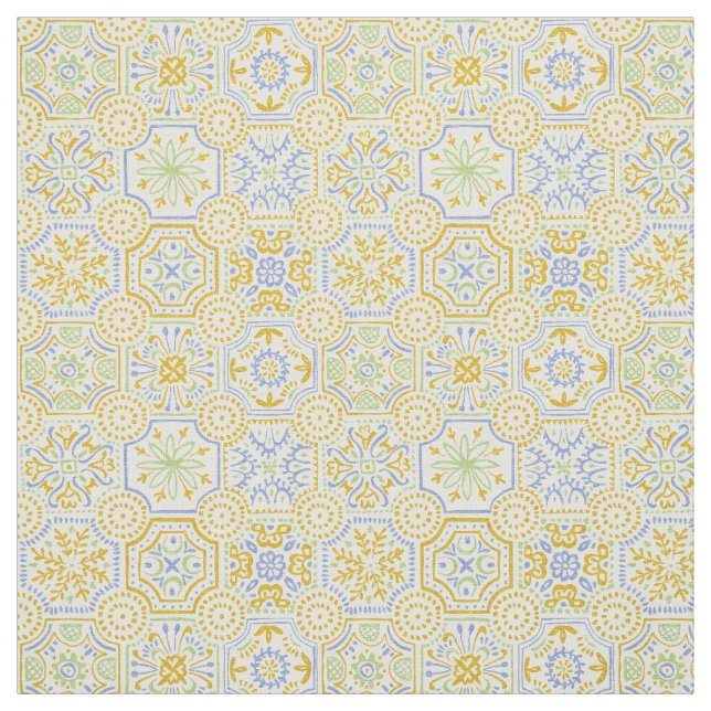 Vattenfärg Medelhavet Azulejo Boho Mönster Tyg (Provkarta)