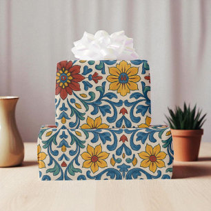 Vattenfärg Medelhavets Blommigt Modern Sommar Presentpapper