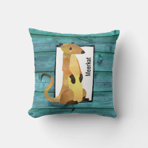 Vattenfärg Meerkat på blå träbakgrund Kudde