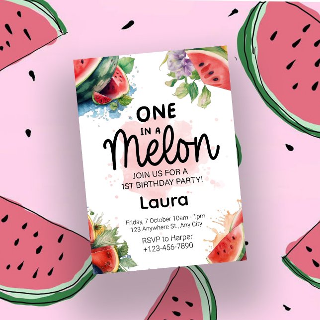 Vattenfärg melon - 1:a födelsedagsfest inbjudan (Skapare uppladdad)