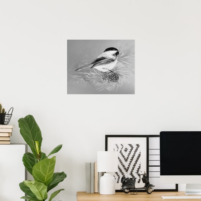 Vattenfärg Mes Bird Tallkotte Natur Konst Poster (Hemmakontoret)