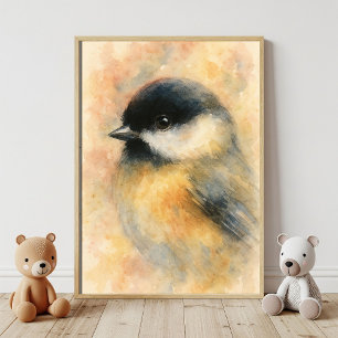 Vattenfärg Mes: Söt sångfågelporträtt Poster