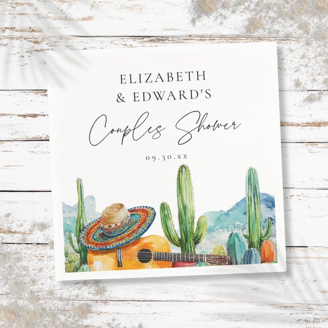 Vattenfärg Mexikansk Kactus Fiesta Par Duschar Pappersservett (Watercolor Mexican Cactus Fiesta Couples Shower Napkins)