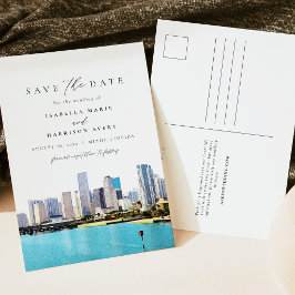 Vattenfärg Miami Florida Siluett Spara datumet Vykort