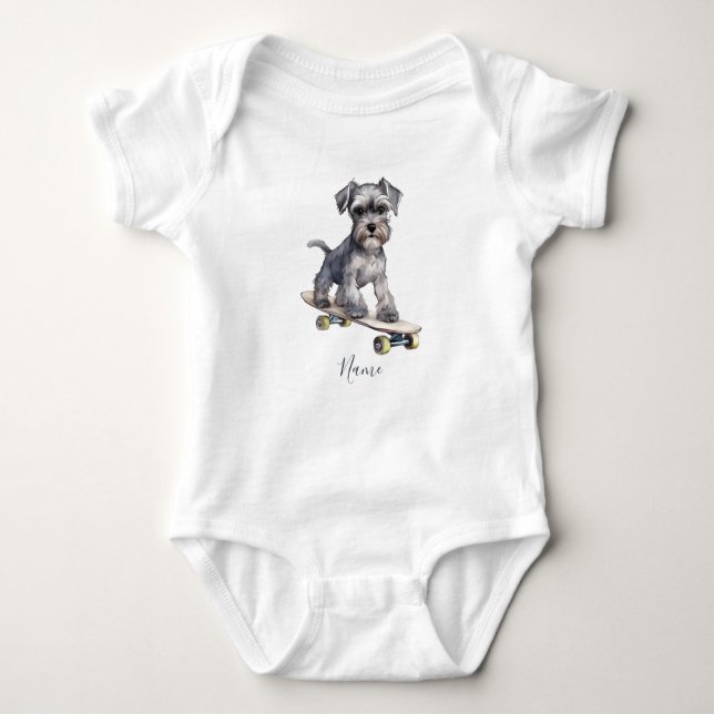 Vattenfärg Miniature Schnauzer Baby Bodysuit T Shirt (Framsida)