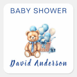 Vattenfärg minimalisisk baby shower pojke fyrkantigt klistermärke