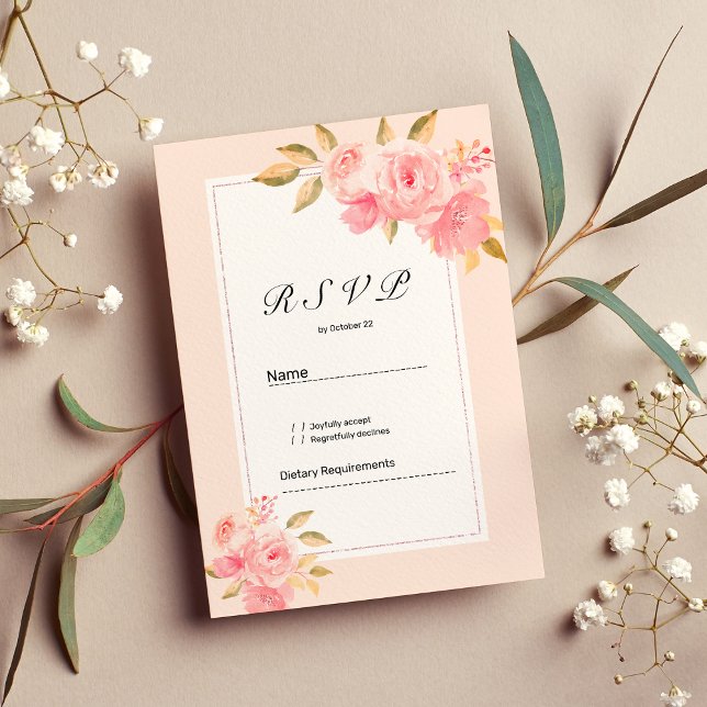 Vattenfärg mint pastell rosa blomster RSVP Inbjudningar (Watercolor mint pastel pink floral RSVP )