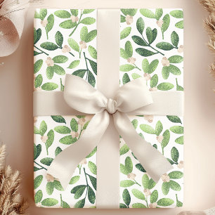 Vattenfärg Mistel Elegant Grön Blommig Högtid Presentpapper