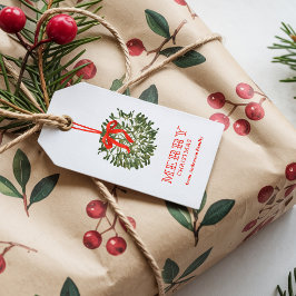 Vattenfärg Mistel Merry Christmas Röd Slinga Presentetikett