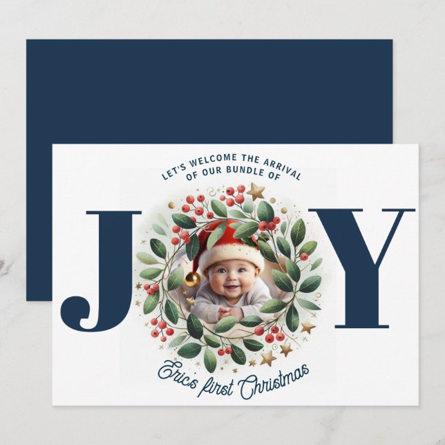Vattenfärg Mistletoe-krans JOY-bubbla Julkort (Fram/baksida)