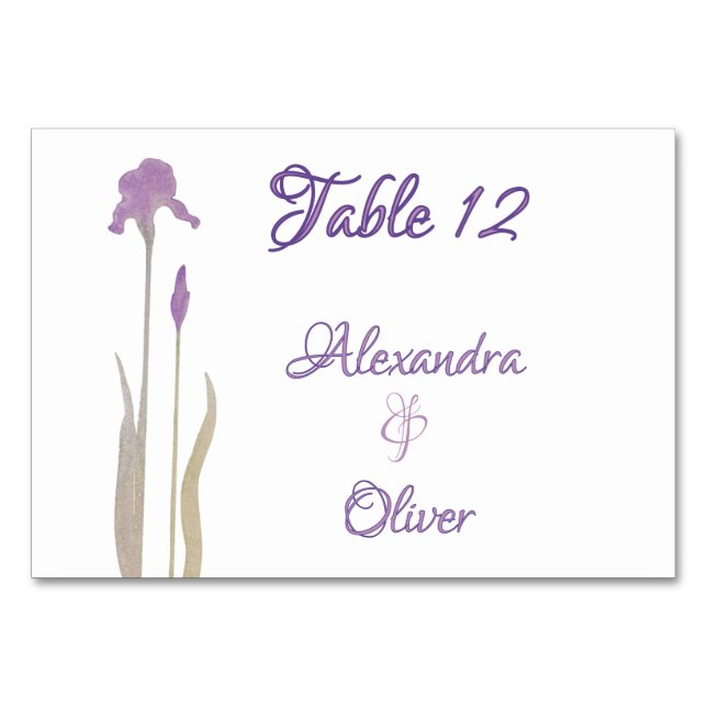 Vattenfärg Mjuk Lila & Guld Iris Bordsnummer (Framsidan)
