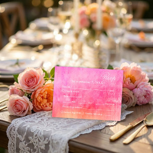 Vattenfärg Mjuk Rosa och Orange Bröllop RSVP OSA Kort