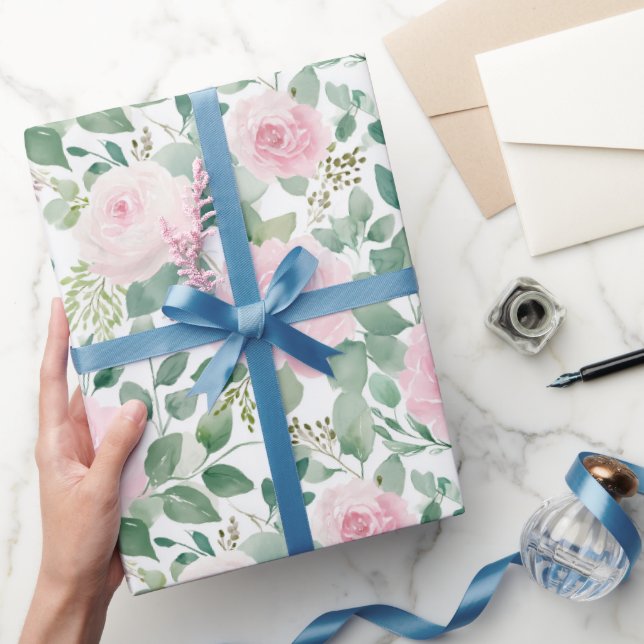 Vattenfärg mjuka rosa rosor Blommig  Presentpapper (Gifting)