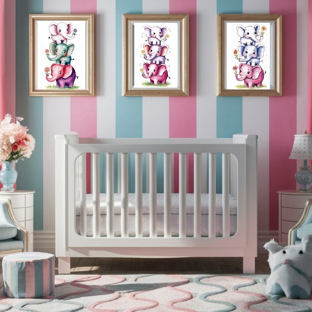 Vattenfärg modern 3-elefant med blomma4 poster (Skapare uppladdad)