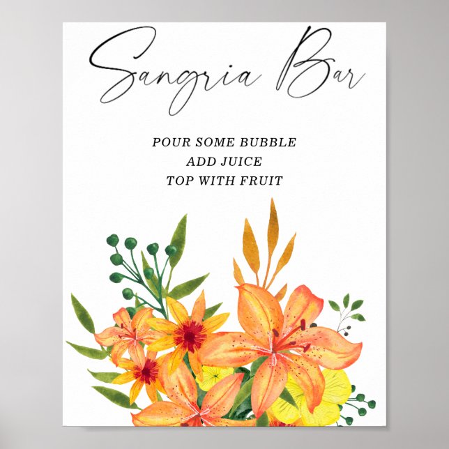 Vattenfärg modern blomster sangria bar poster (Framsidan)