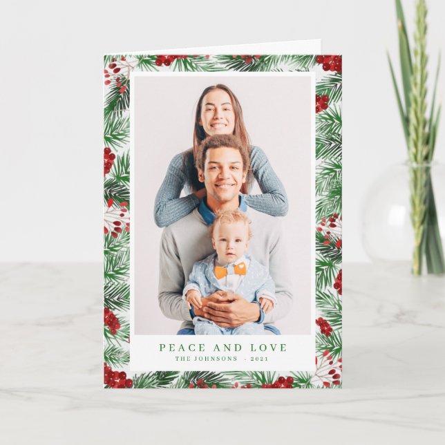 Vattenfärg Modern jullöv Botaniska djur Helgkort (Framsida)