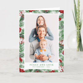 Vattenfärg Modern jullöv Botaniska djur Helgkort