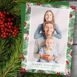 Vattenfärg Modern jullöv Botaniska djur Julkort