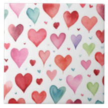 Vattenfärg Modern Red Rosa Blue Heart Mönster