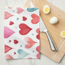Vattenfärg Modern Red Rosa Blue Heart Mönster