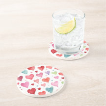 Vattenfärg Modern Red Rosa Blue Heart Mönster