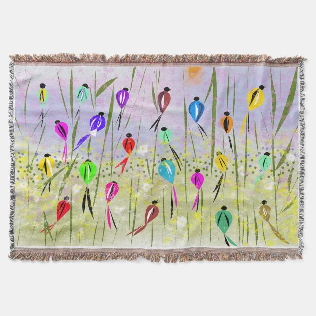 Vattenfärg Moderna fåglar på morgonen  Filt (Framsidan)