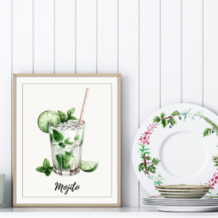 Vattenfärg Mojito Cocktail Art Print Kitchen Pub Poster