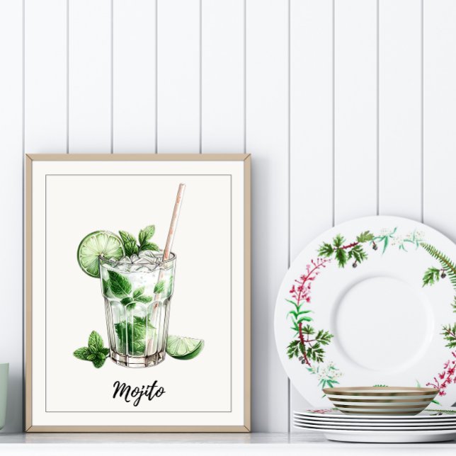 Vattenfärg Mojito Cocktail Art Print Kitchen Pub Poster (Skapare uppladdad)