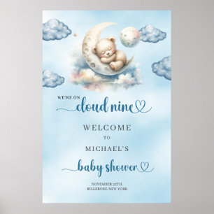 Vattenfärg moln nio pojke baby shower poster
