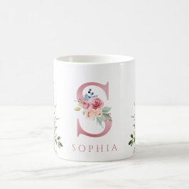 Vattenfärg Monogram Blommigt Brev S-kaffe Mugg