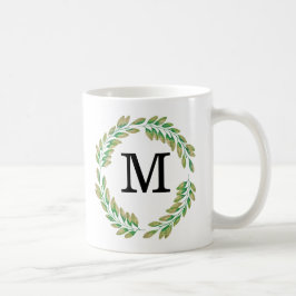 Vattenfärg Monogram Guld Grönt Löv Utandning Kaffemugg
