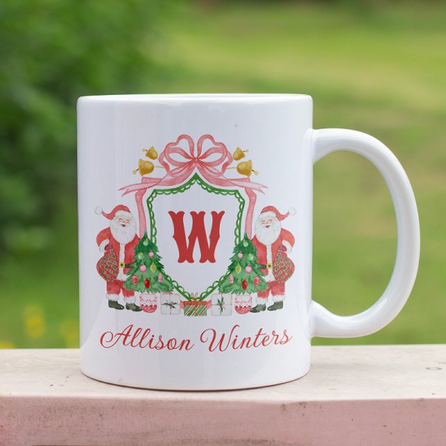 Vattenfärg Monogram Initial Julkrans Kaffemugg (Skapare uppladdad)