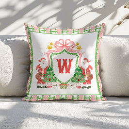 Vattenfärg Monogram Initial Rutig Santa Crest Kudde