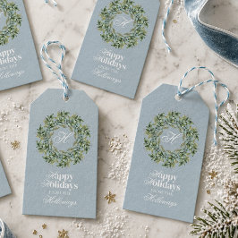 Vattenfärg Monogram Skript Foto Platt Julkort Presentetikett
