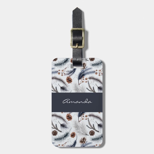 Vattenfärg Mönster av Tallkottar och Tallbarr Bagagebricka (Vertikal Framsida)