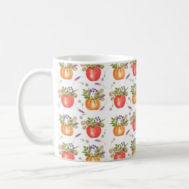 Vattenfärg mönster från höstsammansättningen  kaffemugg (Vänster)