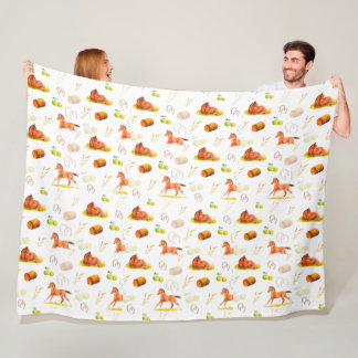 Vattenfärg Mönster Hästar Hästskor Hö Äpplen Fleecefilt